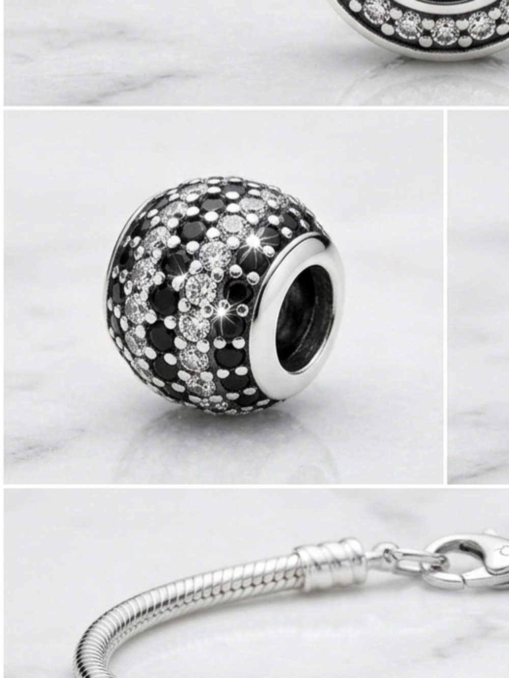 Pandora Black and Silver Pave Charm Bead